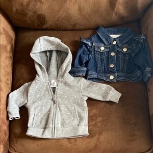 Carter’s Gray with Pink Polka Dot Hoodie and Nannette Baby Denim Jacket Set